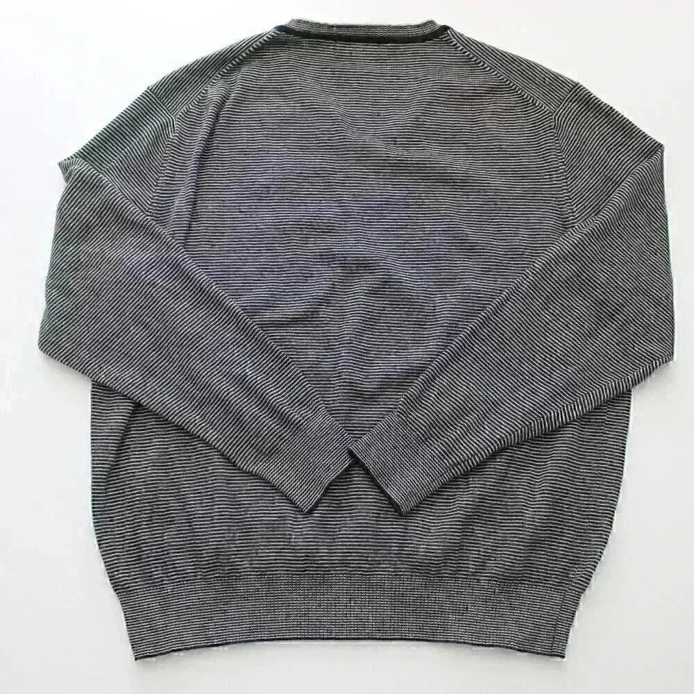 Bobby Jones Men's Medium Cashmere Blend Black White Striped V-Neck Sweater